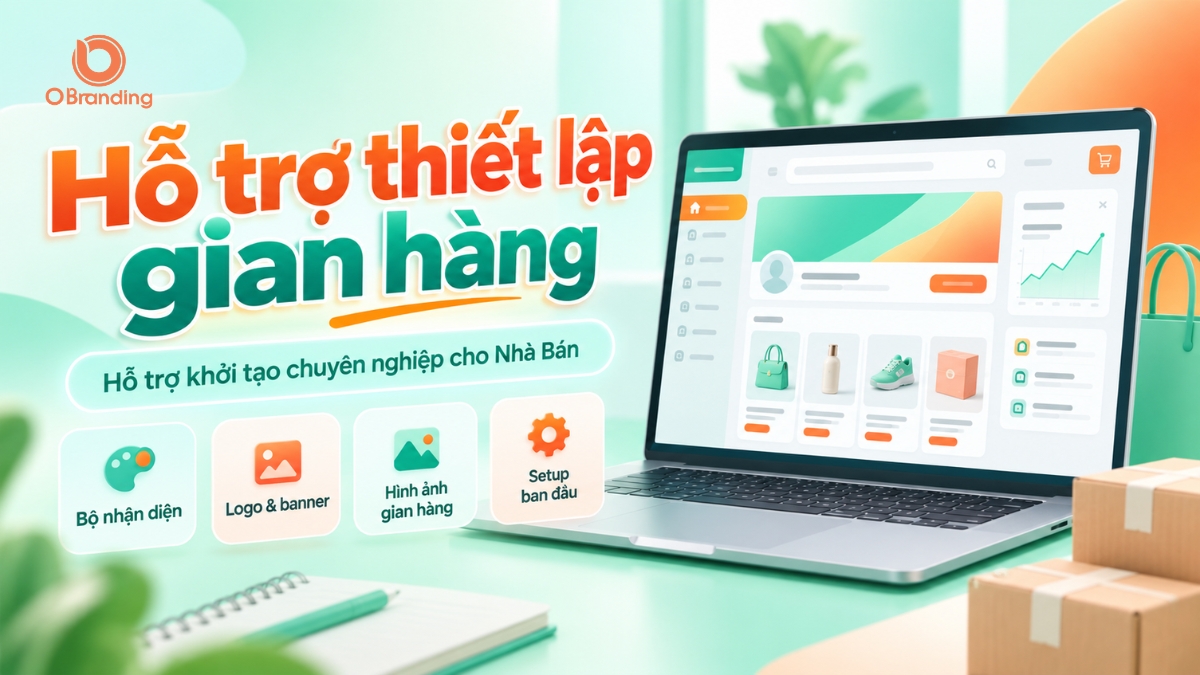 Giao diện hỗ trợ thiết lập gian hàng chuyên nghiệp gồm bộ nhận diện logo và banner trên OBranding