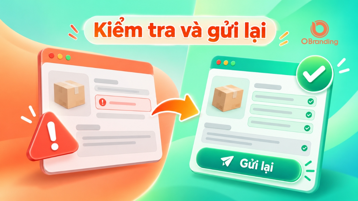 Sơ đồ hướng dẫn kiểm tra thông tin lỗi và gửi lại hồ sơ xét duyệt sản phẩm trên OBranding