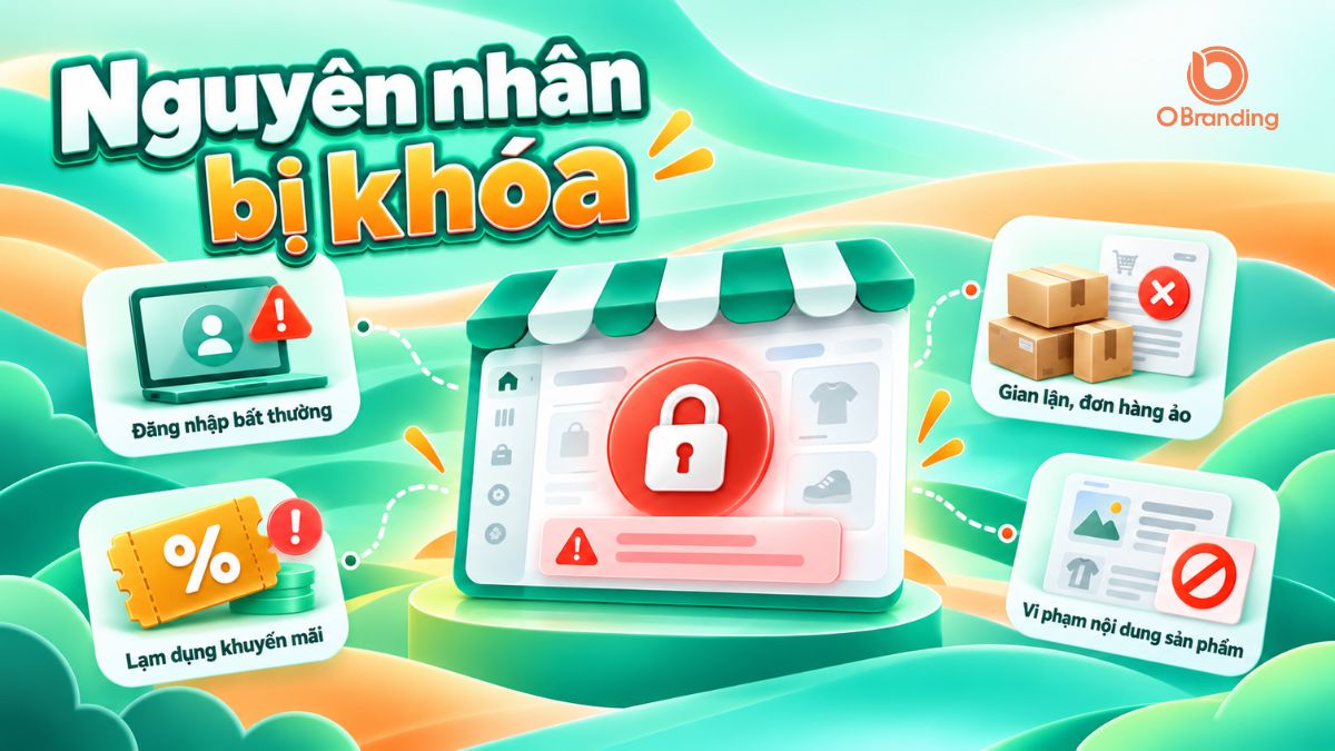 Infographic nguyên nhân tài khoản bán hàng trên OBranding bị khóa