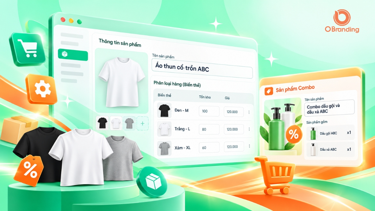 Giao diện cài đặt biến thể phân loại hàng và tạo gói combo sản phẩm